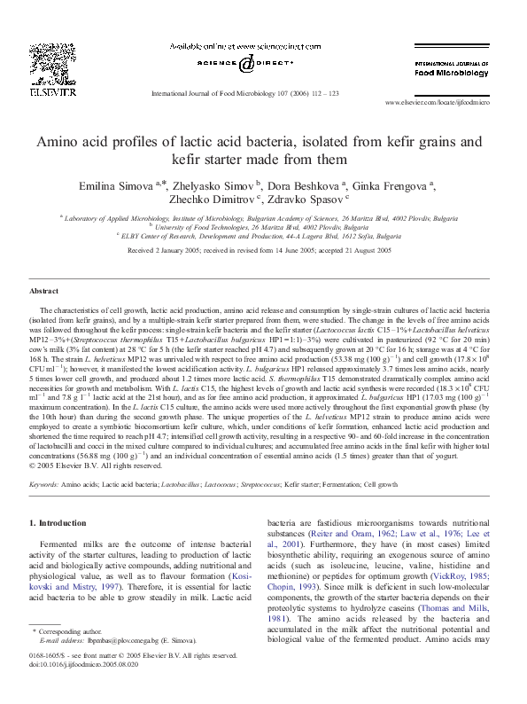 (PDF) Amino acid profiles of lactic acid bacteria, isolated from kefir