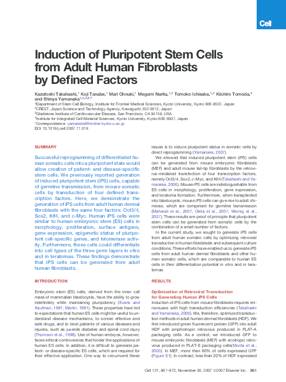 (PDF) Induction of Pluripotent Stem Cells From Adult Human Fibroblasts ...