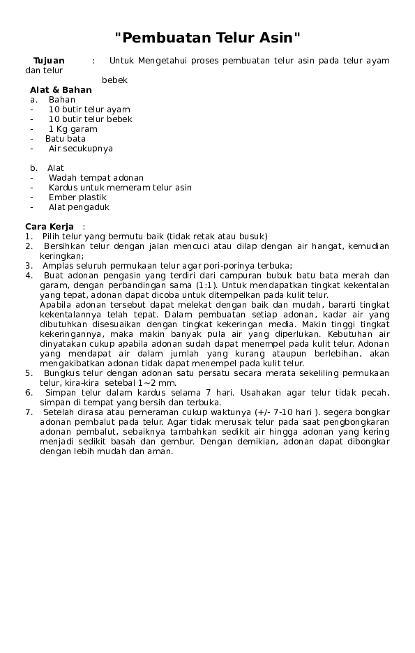 Doc Pembuatan Telur Asin Smpit Insan Kamil Academia Edu