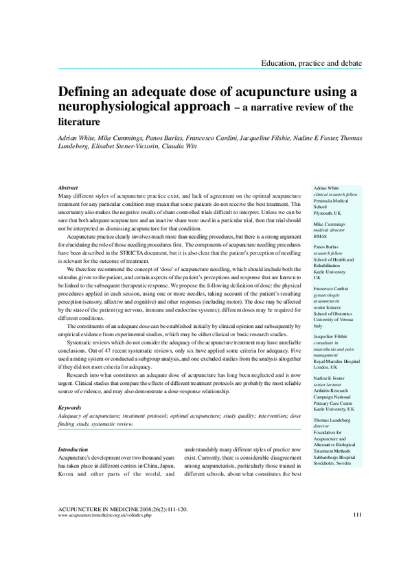(PDF) Defining an adequate dose of acupuncture using a ...