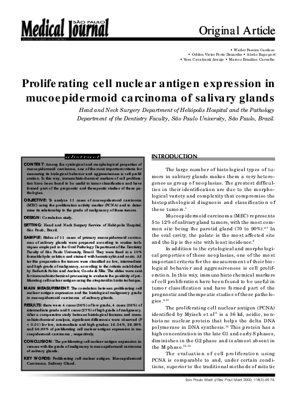(PDF) Proliferating cell nuclear antigen expression in mucoepidermoid ...