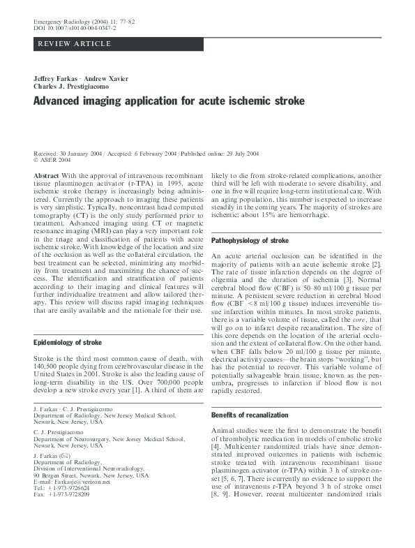 (PDF) Advanced imaging application for acute ischemic stroke