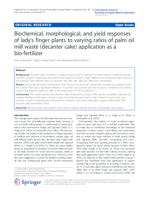 (PDF) Biochemical, morphological, and yield responses of lady's finger