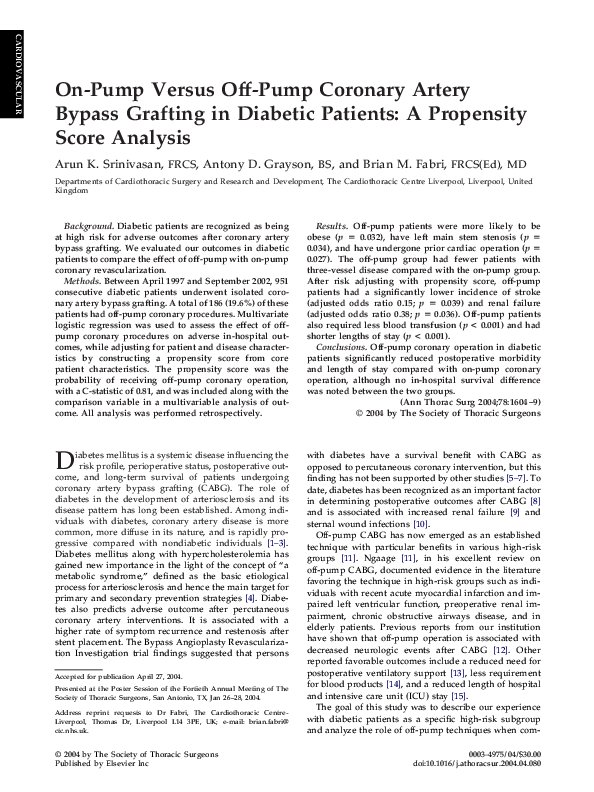 (PDF) On-Pump Versus Off-Pump Coronary Artery Bypass Grafting in ...