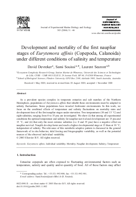 (PDF) Development and mortality of the first naupliar stages of ...