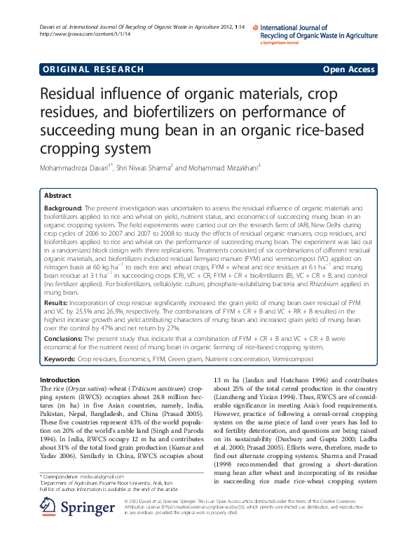 (PDF) Residual influence of organic materials, crop residues, and