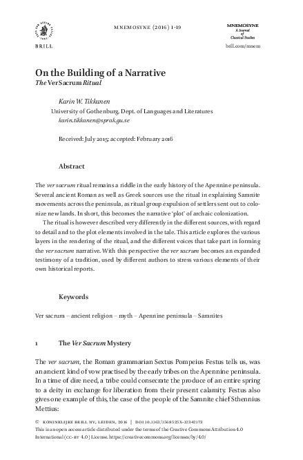 (PDF) On the Building of a Narrative. The Ver Sacrum Ritual
