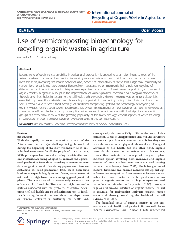 (PDF) Use of biotechnology for recycling organic wastes