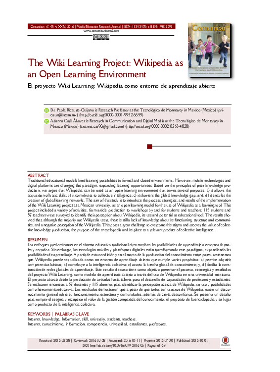 (PDF) The Wiki Learning Project: Wikipedia as an Open Learning Environment