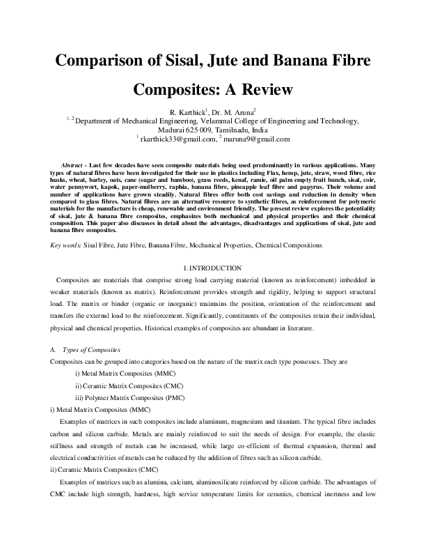 (PDF) Comparison of Sisal, Jute and Banana Fibre Composites A Review