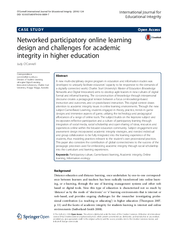 (PDF) Networked participatory online learning design and challenges for ...