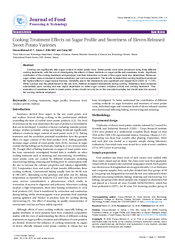 (PDF) Journal of Food Processing & Technology Cooking Treatment Effects on Sugar Profile and
