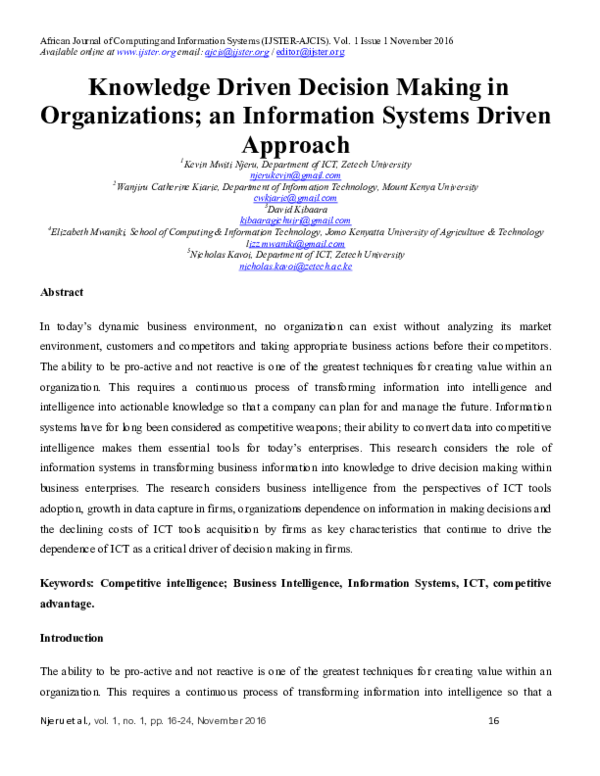 (PDF) Knowledge Driven Decision Making in Organizations; an Information ...