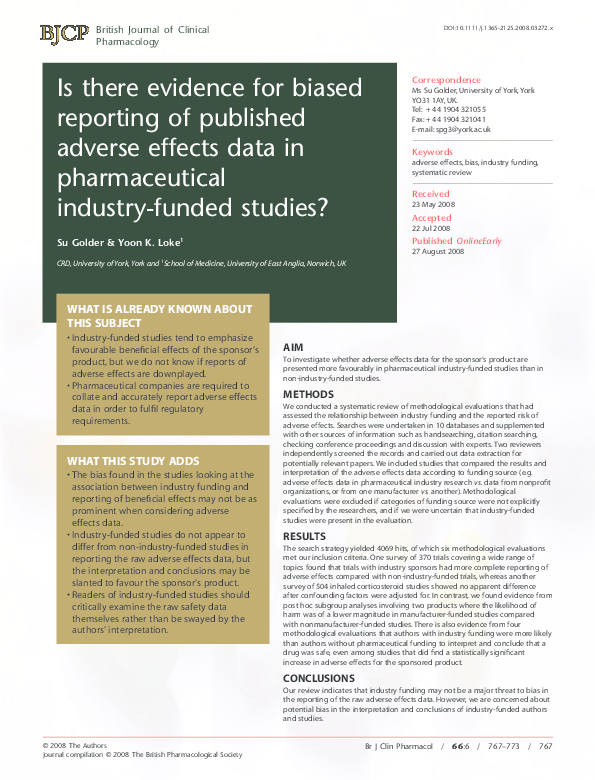 (PDF) Is there evidence for biased reporting of published adverse ...