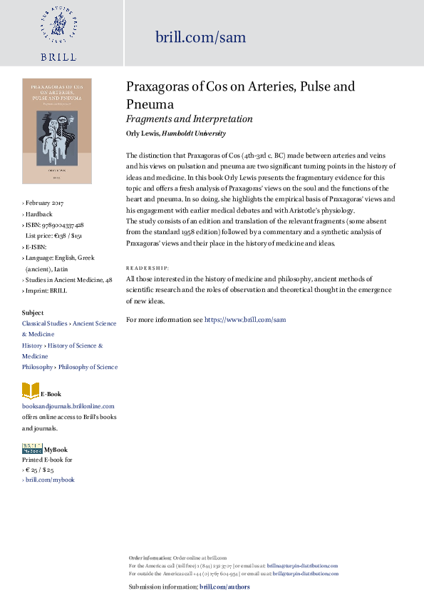 (PDF) Praxagoras of Cos on Arteries, Pulse and Pneuma. Fragments and