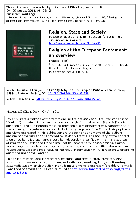 (PDF) Religion at the European Parliament and in European multi-level ...