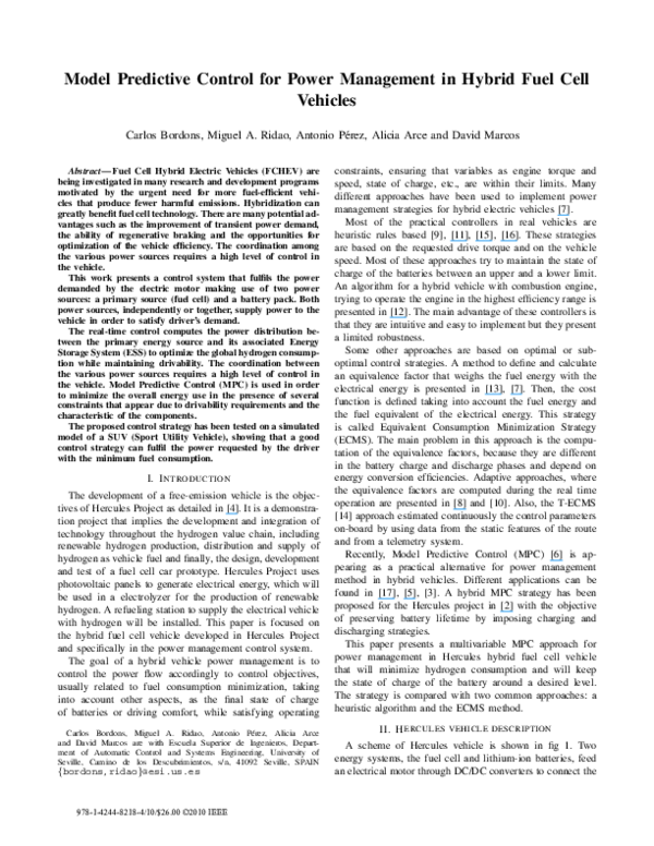 (PDF) Model Predictive Control for power management in hybrid fuel cell ...