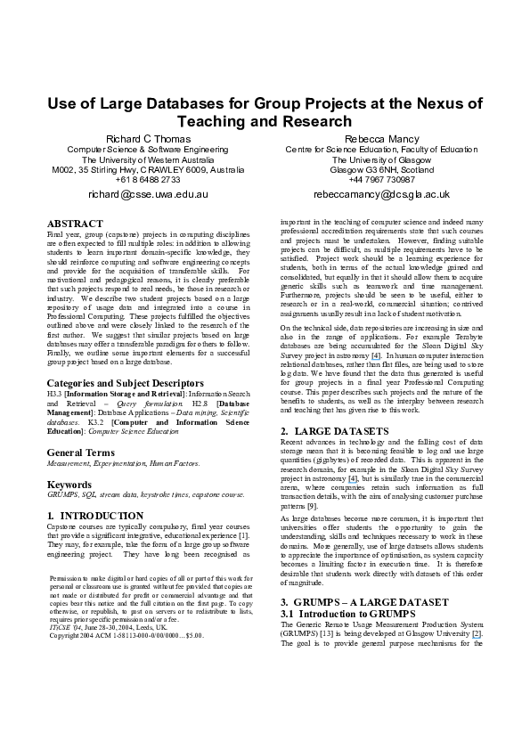 (PDF) Use of large databases for group projects at the nexus of ...