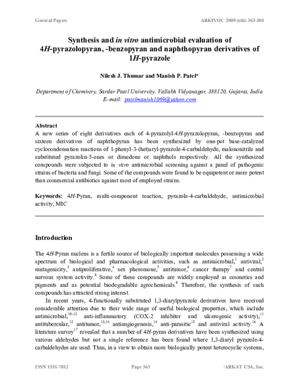 (PDF) Synthesis and in vitro antimicrobial evaluation of penta ...