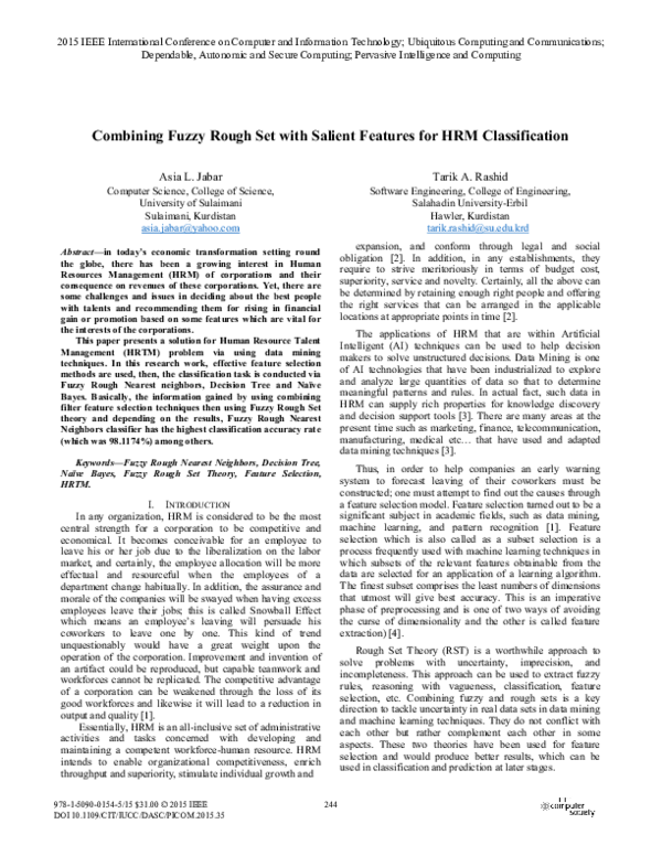  pdf combining fuzzy rough set with salient features for hrm