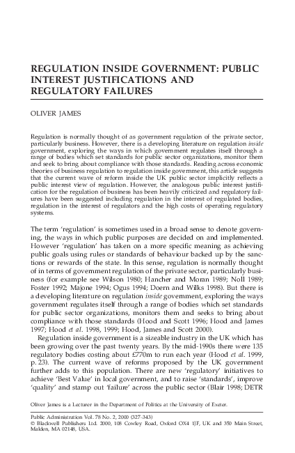 (PDF) Regulation Inside Government: Public Interest Justifications and ...