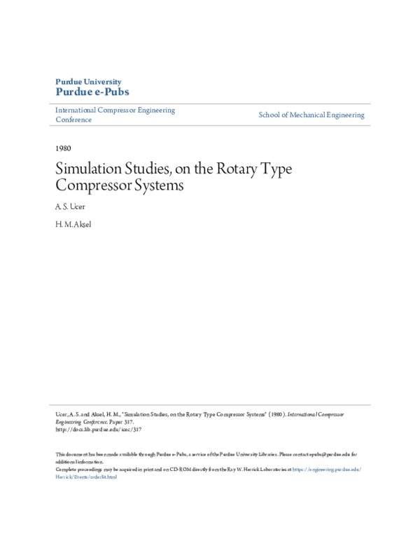 (PDF) Simulation Studies, on the Rotary Type Compressor Systems