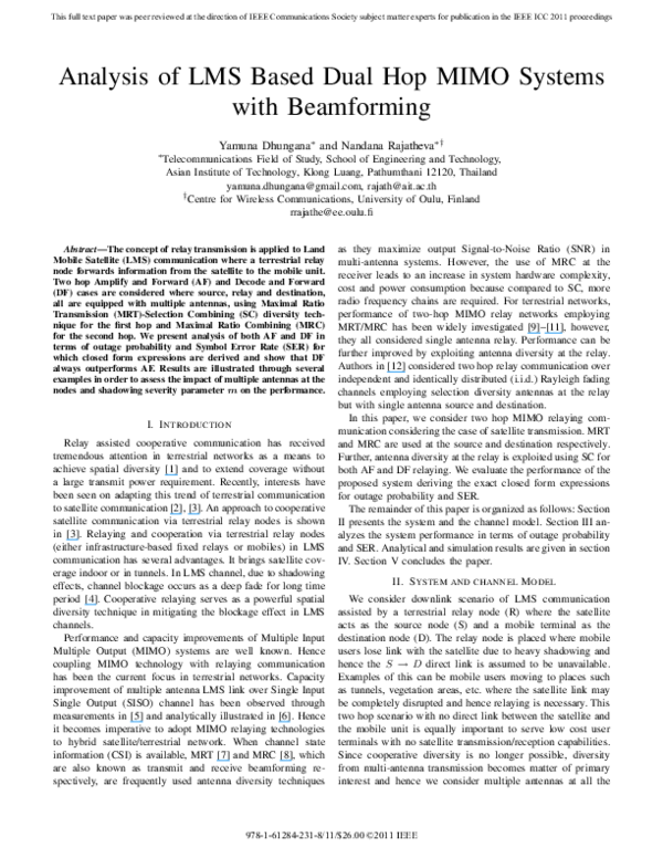 (PDF) Analysis of LMS Based Dual Hop MIMO Systems with Beamforming