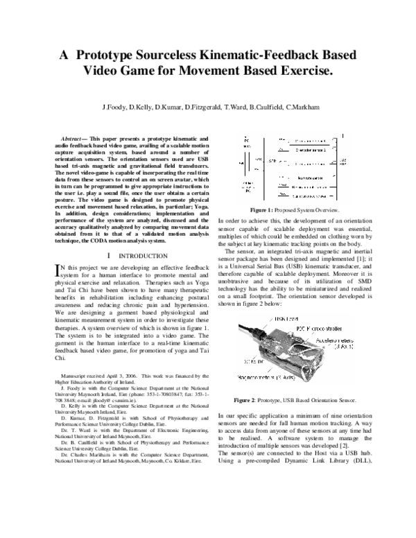 (PDF) A prototype sourceless kinematicfeedback based video game for movement based exercise