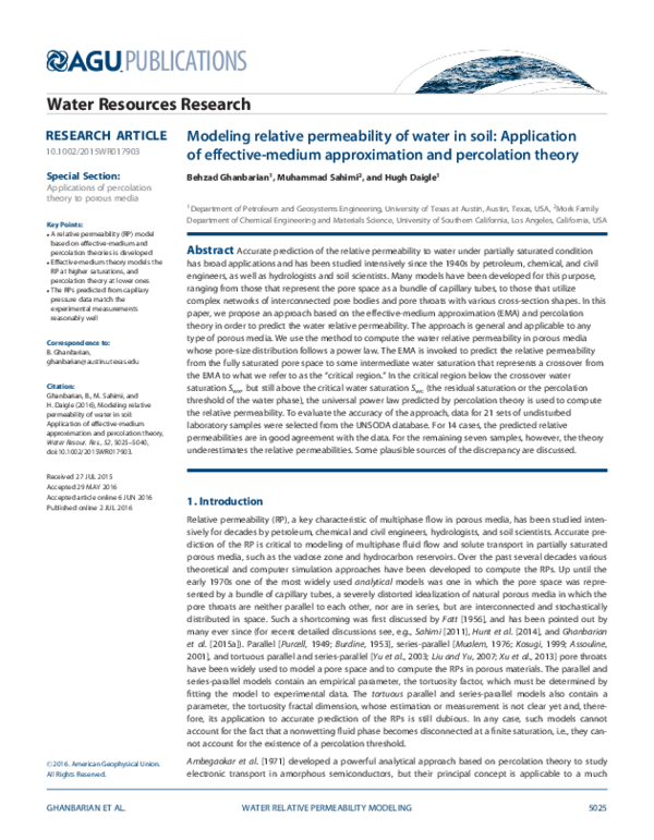 Pdf Modeling Relative Permeability Of Water In Soil Application Of