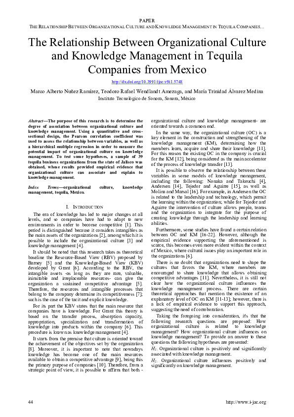 (PDF) The Relationship Between Organizational Culture and Knowledge ...