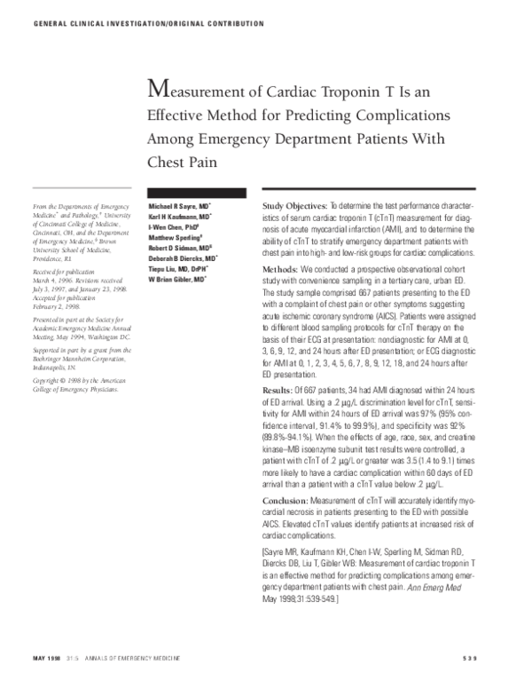 (PDF) Measurement of Cardiac Troponin T Is an Effective Method for ...