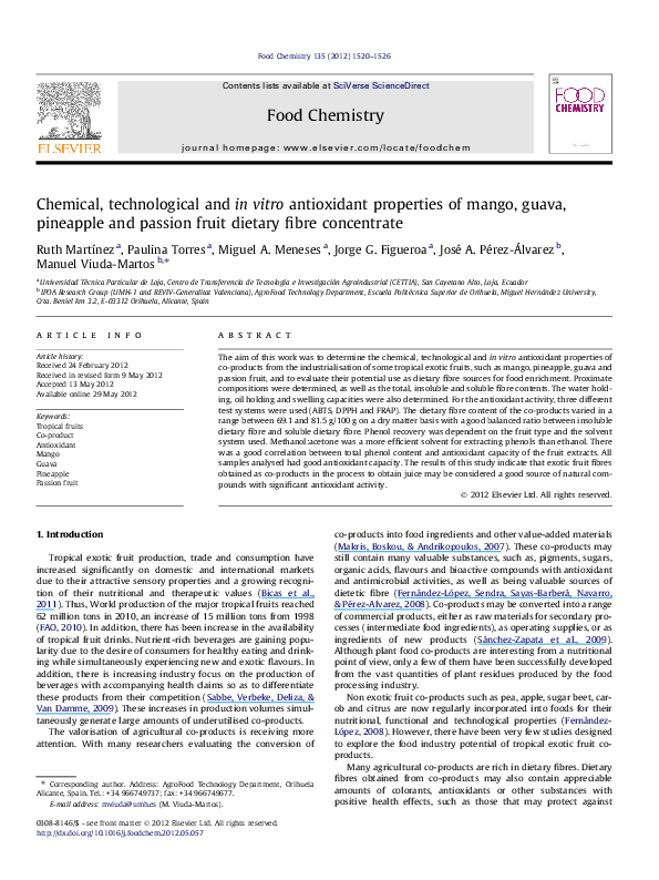 (PDF) Chemical, technological and in vitro antioxidant properties of ...
