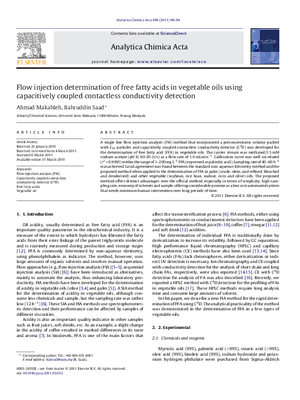(PDF) Flow injection determination of free fatty acids in vegetable ...
