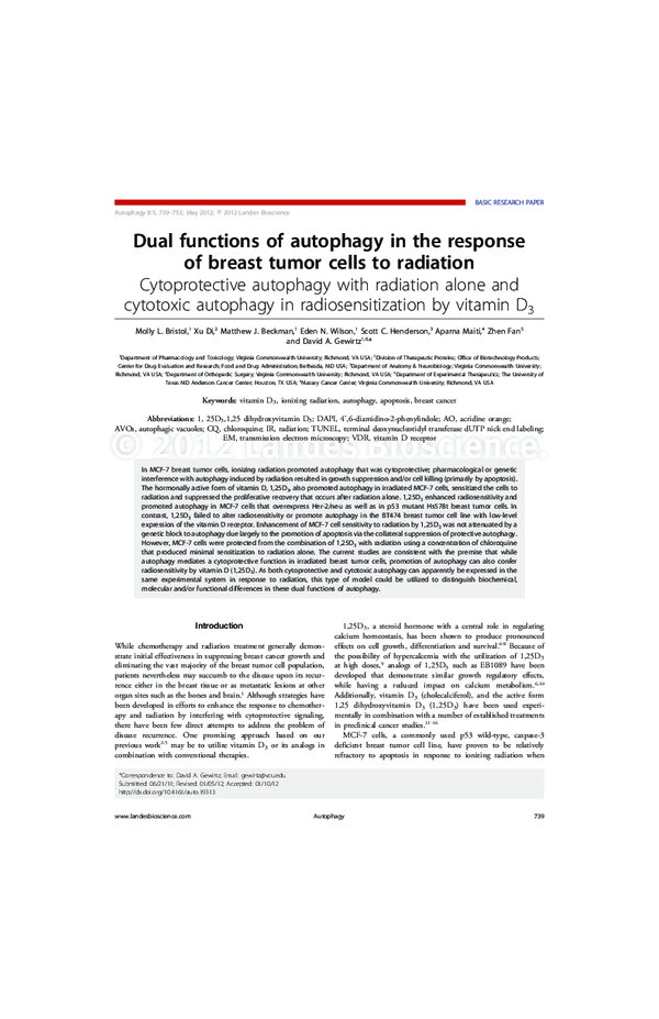 (PDF) Dual functions of autophagy in the response of breast tumor cells ...