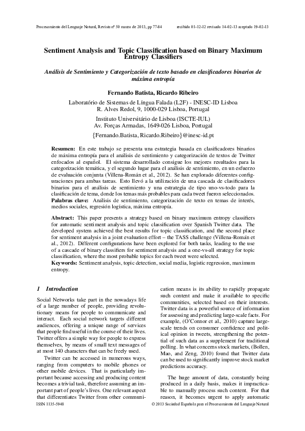 (PDF) Sentiment Analysis and Topic Classification based on Binary ...
