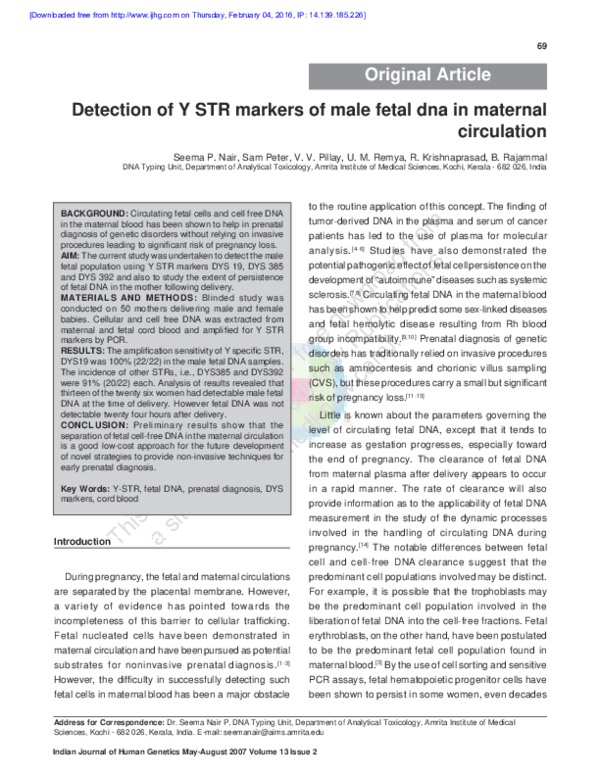 Unique Maternal Blood Dna Markers >> Pdf Detection Of Y Str Markers Of Male Fetal Dna In Maternal Unique Maternal Blood Dna Markers >> Pdf Detection Of Y Str Markers Of Male Fetal Dna In Maternal