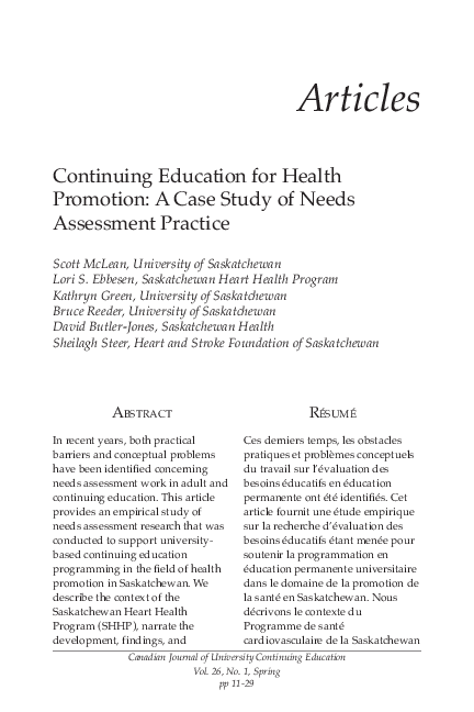 (PDF) Continuing Education for Health Promotion: A Case Study of Needs ...