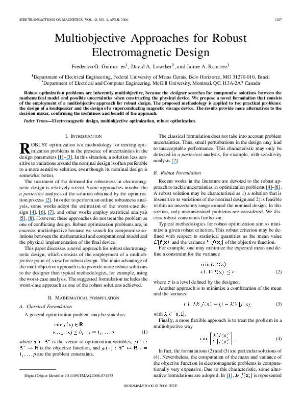 (PDF) Multiobjective approaches for robust electromagnetic design
