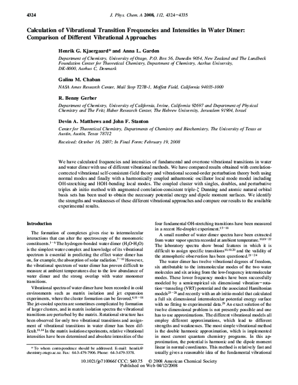 (PDF) Calculation of Vibrational Transition Frequencies and Intensities in Water Dimer