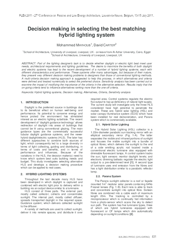 (PDF) Decision making in selecting the best matching hybrid lighting system