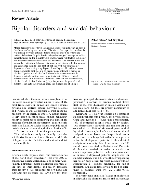 (PDF) Bipolar disorders and suicidal behaviour