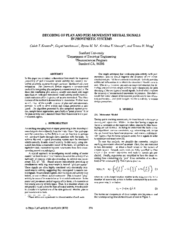 (PDF) Decoding of plan and peri-movement neural signals in prosthetic ...