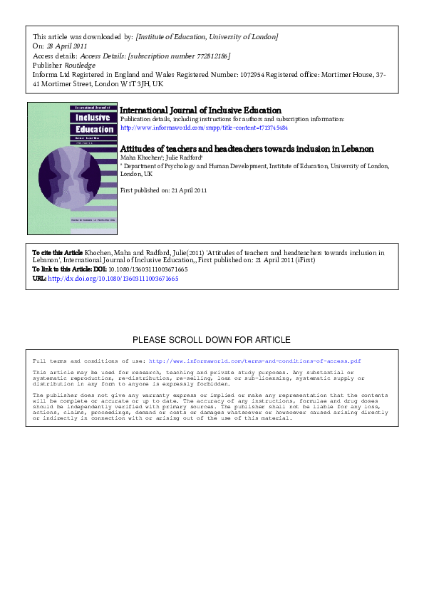 (PDF) Attitudes of teachers and headteachers towards inclusion in Lebanon