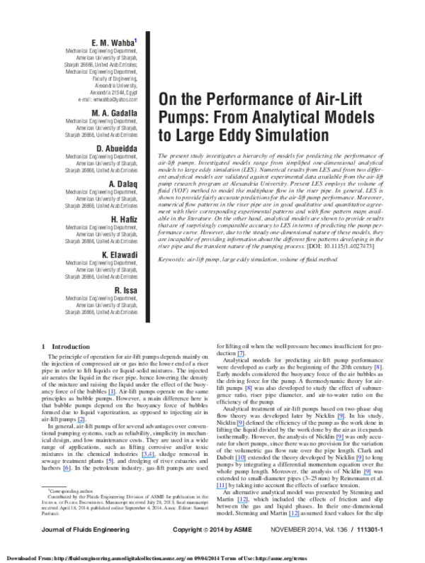 (PDF) On the Performance of Air-Lift Pumps: From Analytical Models to ...