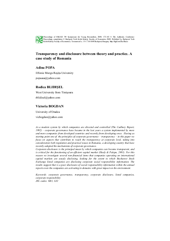 (PDF) Transparency and disclosure between theory and practice. A case ...