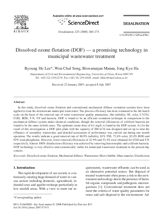(PDF) Dissolved ozone flotation (DOF) — a promising technology in ...
