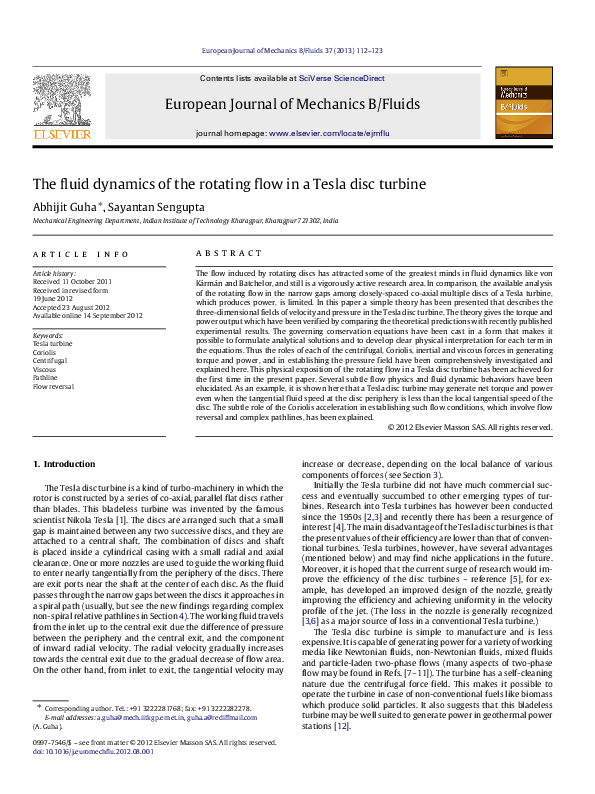 (PDF) The fluid dynamics of the rotating flow in a Tesla disc turbine