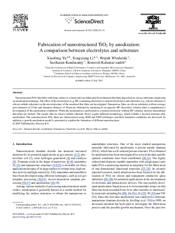 (PDF) Fabrication of nanostructured TiO 2 by anodization: A comparison ...