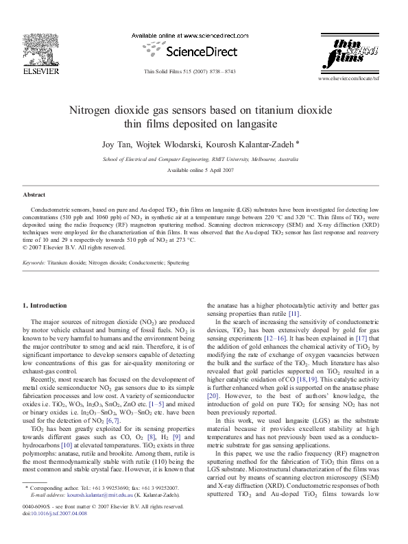 (PDF) Nitrogen dioxide gas sensors based on titanium dioxide thin films ...