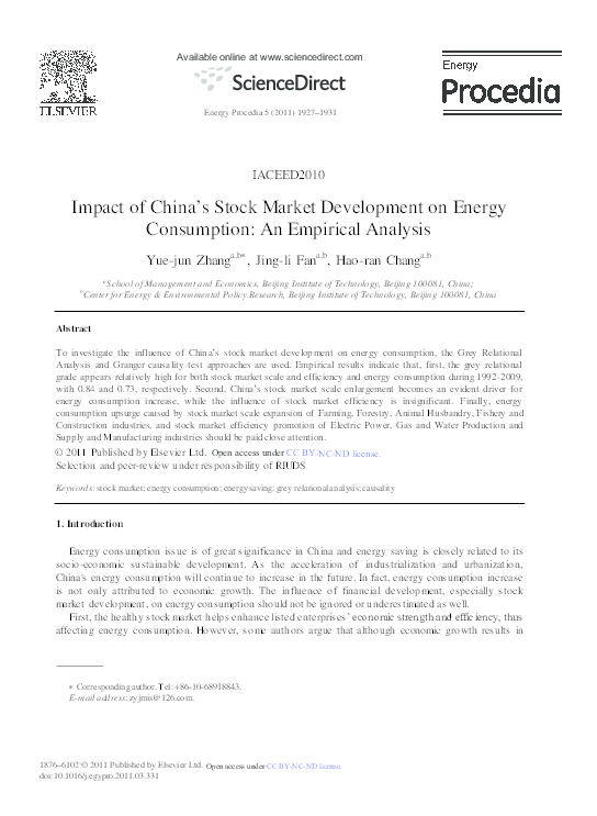 (PDF) Impact of China's Stock Market Development on Energy Consumption ...